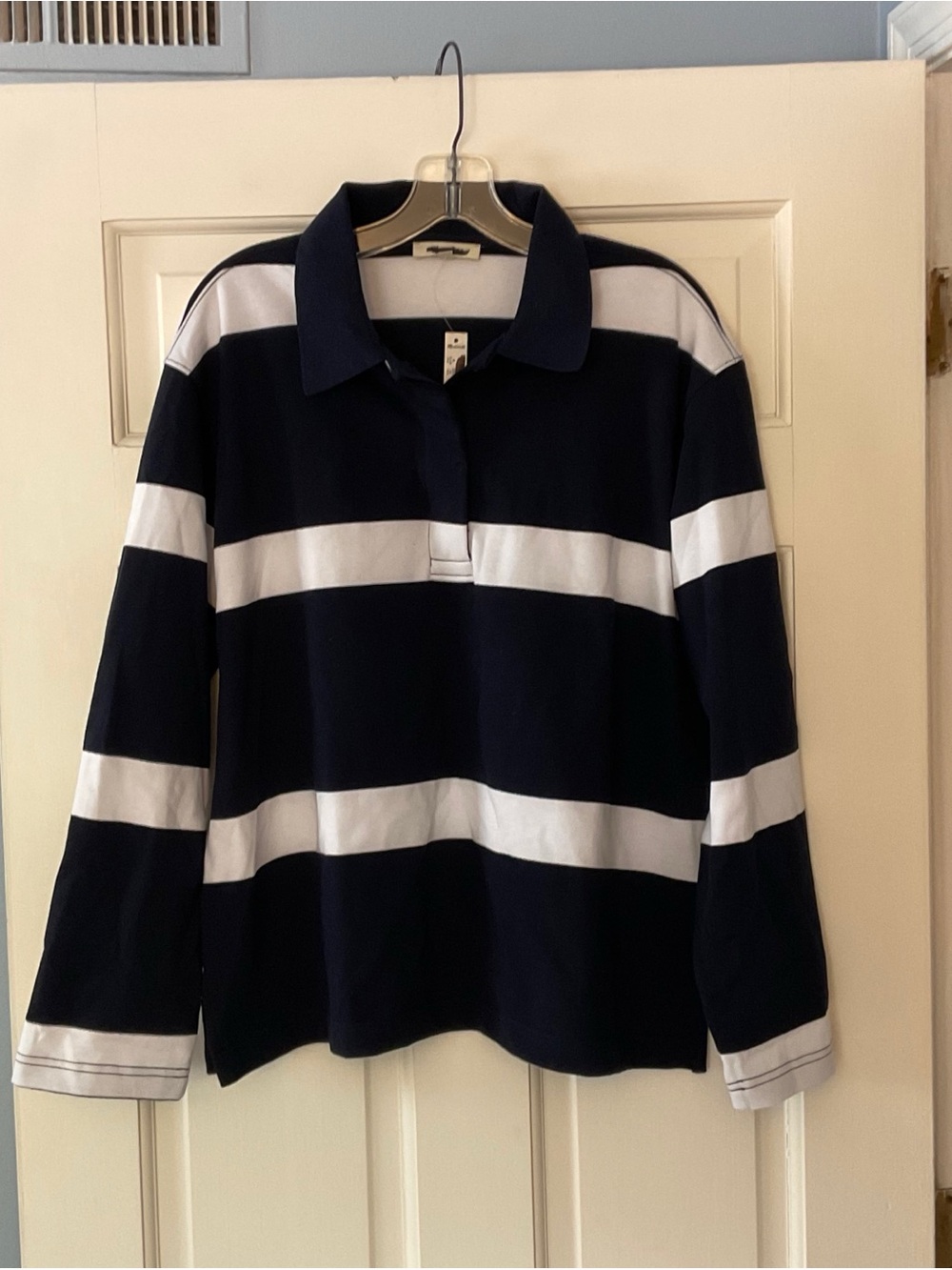 Madewell Rugby Polo Shirt Navy Blue White Stripe Women’s M NWT Preppy Heritage - Picture 4 of 9